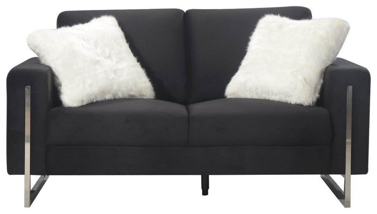 Global Furniture Black Velvet U80372PCL Black Velvet Loveseat Value